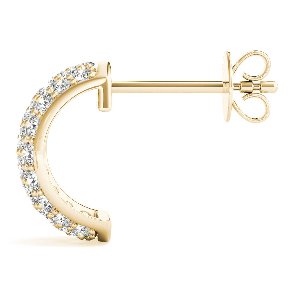 Yellow gold Pavé Round Diamond Huggie Earrings with Prong Setting 3