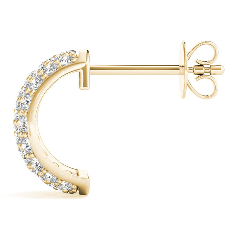 Yellow gold Pavé Round Diamond Huggie Earrings with Prong Setting 3