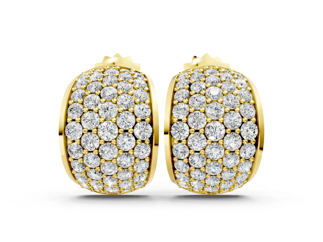 Yellow gold Pavé Round Diamond Huggie Earrings with Prong Setting_22