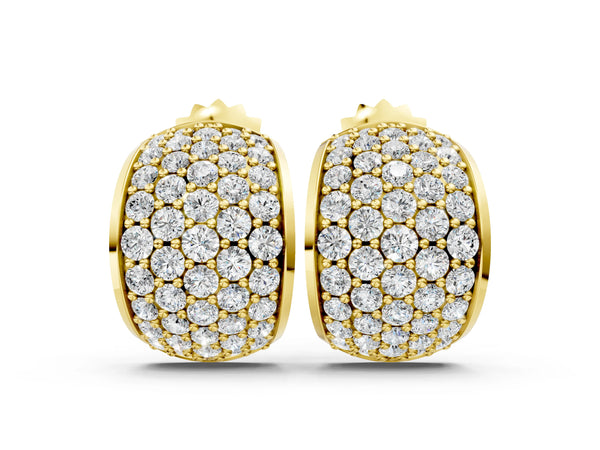 Yellow gold Pavé Round Diamond Huggie Earrings with Prong Setting