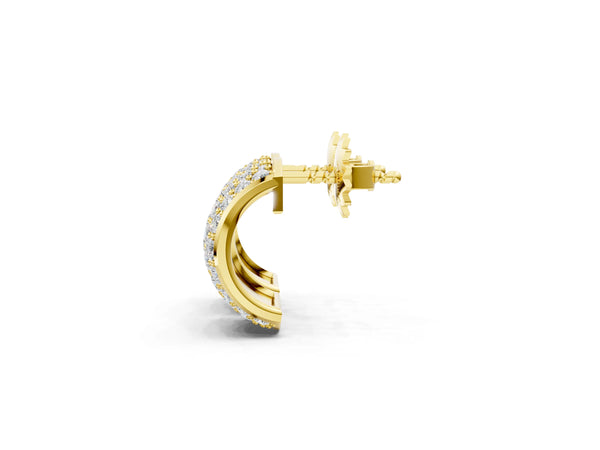 Yellow gold Pavé Round Diamond Huggie Earrings with Prong Setting