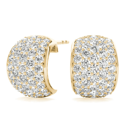Yellow gold Pavé Round Diamond Huggie Earrings with Prong Setting