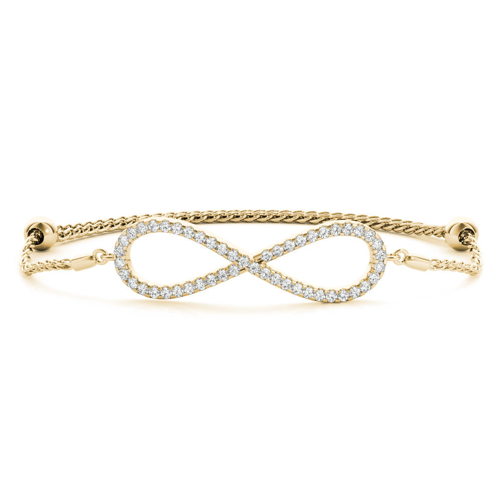 Yellow gold Pavé Round Diamond Infinity Chain Bracelet with Bezel Setting