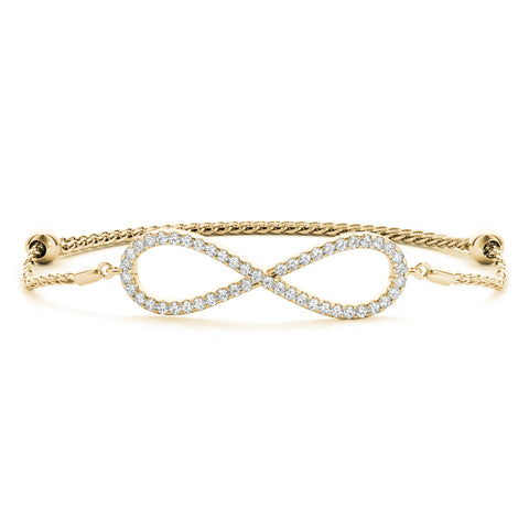 Yellow gold Pavé Round Diamond Infinity Chain Bracelet with Bezel Setting