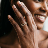 Yellow gold Pavé Round Diamond Infinity Twist Band with Shared Prong Setting_41