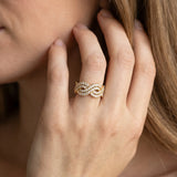 Yellow gold Pavé Round Diamond Infinity Twist Band with Shared Prong Setting_59