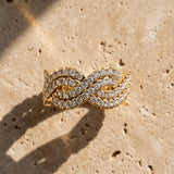 Yellow gold Pavé Round Diamond Infinity Twist Band with Shared Prong Setting_60
