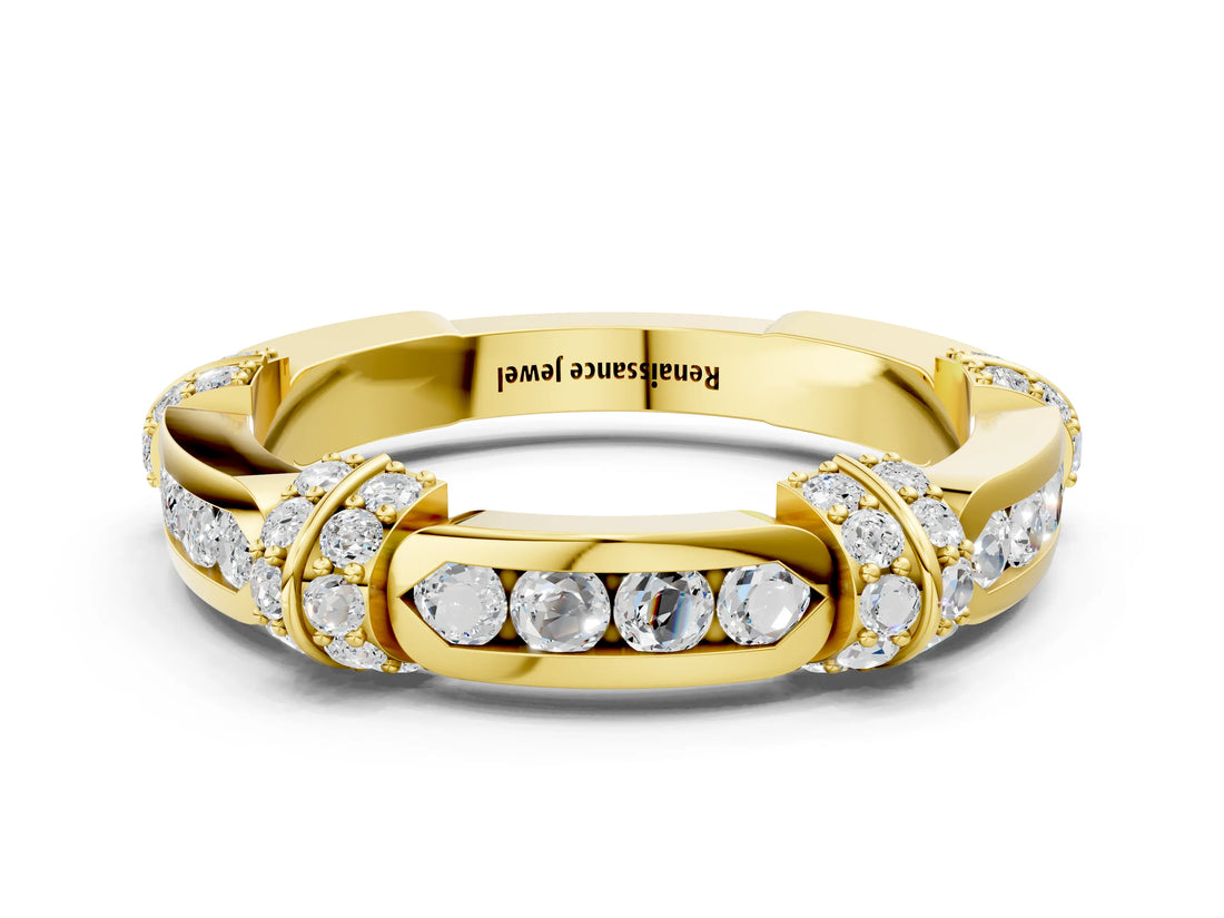 Yellow gold Pavé Round Diamond Link Band with Bezel Setting_76