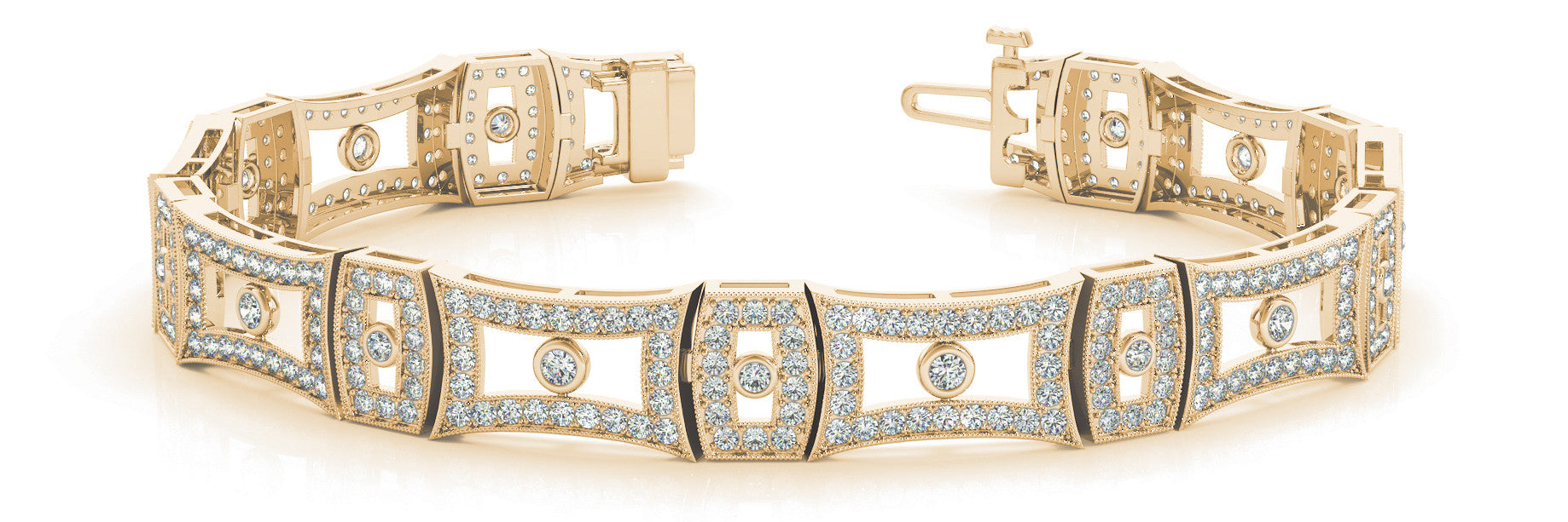 Yellow gold Pavé Round Diamond Link Bracelet with Bezel Setting