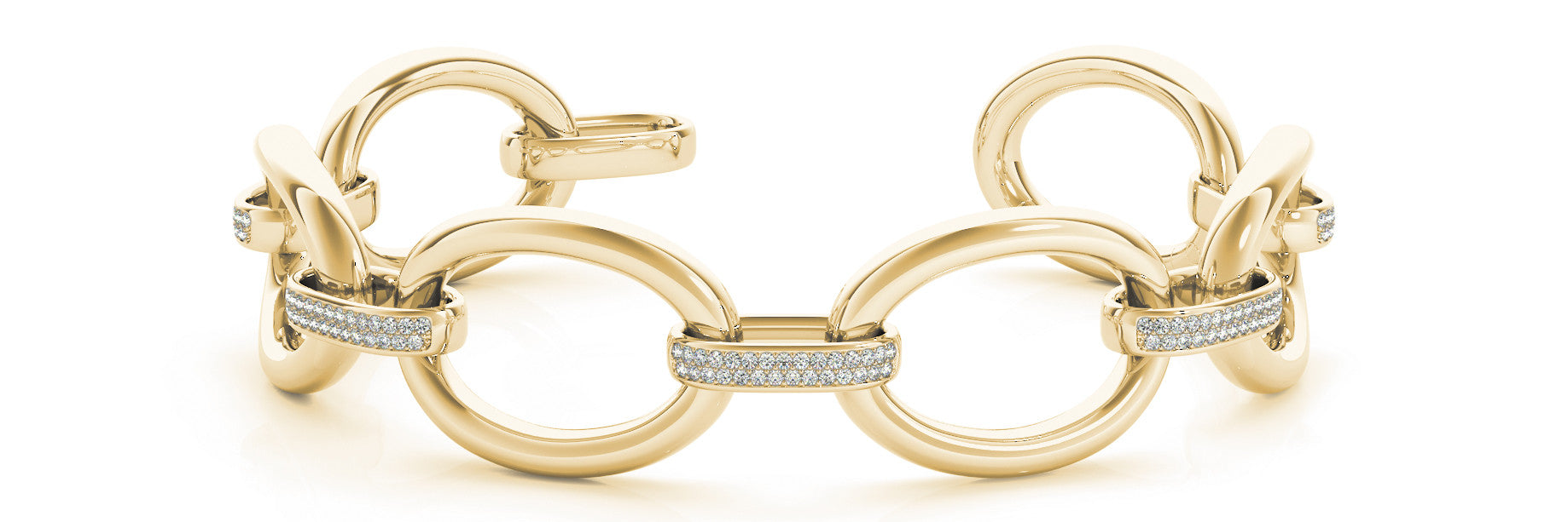 Yellow gold Pavé Round Diamond Link Bracelet with Channel Setting and Four-Prong Design