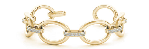 Yellow gold Pavé Round Diamond Link Bracelet with Channel Setting and Four-Prong Design