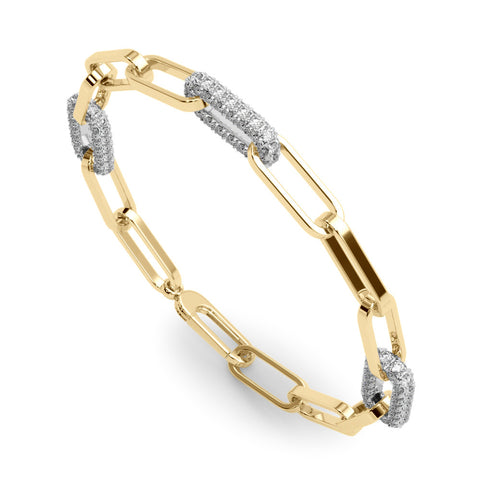 Yellow gold Pavé Round Diamond Link Bracelet with Four-Prong Setting 1