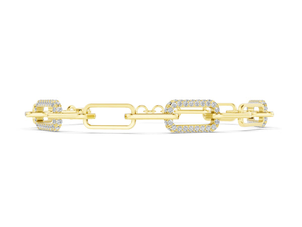 Yellow gold Pavé Round Diamond Link Bracelet with Four-Prong Setting