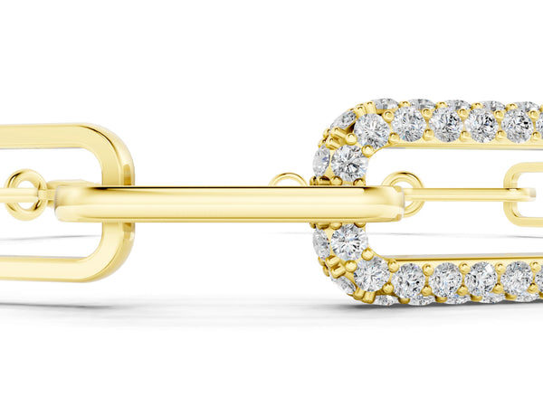 Yellow gold Pavé Round Diamond Link Bracelet with Four-Prong Setting