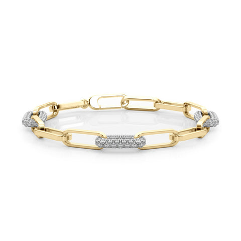 Yellow gold Pavé Round Diamond Link Bracelet with Four-Prong Setting