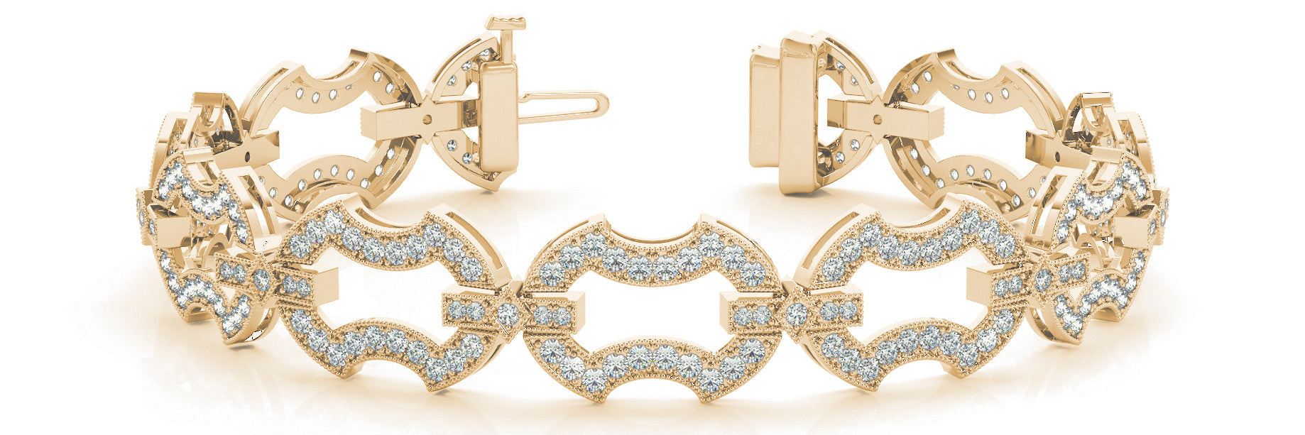 Yellow gold Pavé Round Diamond Link Bracelet with Milgrain Prong Setting