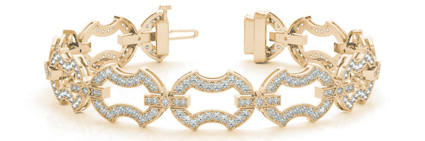 Yellow gold Pavé Round Diamond Link Bracelet with Milgrain Prong Setting