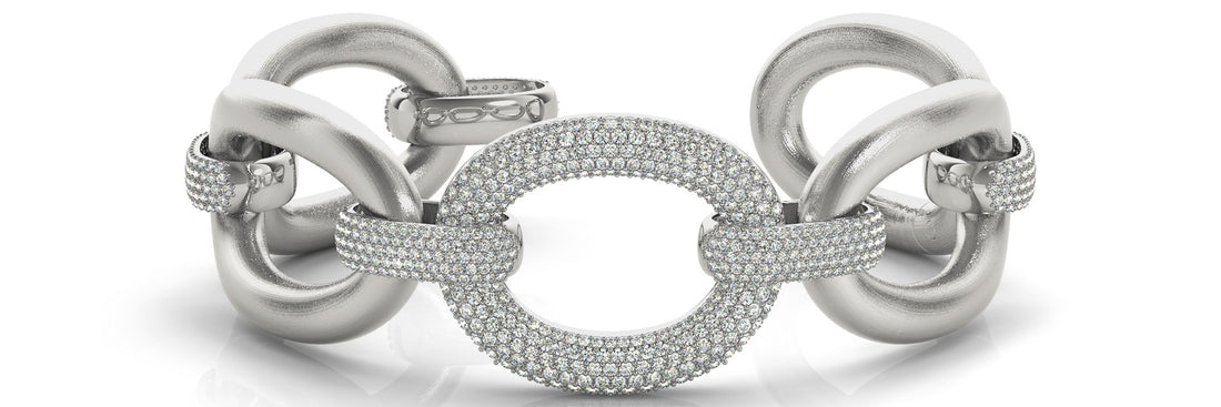 Yellow gold Pavé Round Diamond Link Bracelet with Smooth Gold Band