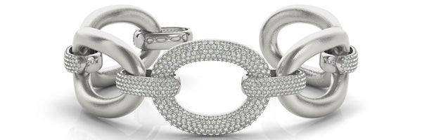 Yellow gold Pavé Round Diamond Link Bracelet with Smooth Gold Band