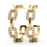 Yellow gold Pavé Round Diamond Link Hoop Earrings with Prong Setting 1