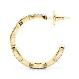 Yellow gold Pavé Round Diamond Link Hoop Earrings with Prong Setting 2