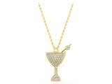 Yellow gold Pavé Round Diamond Martini Glass Pendant with Bezel Prong Setting_13