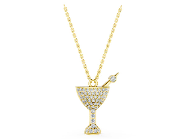 Yellow gold Pavé Round Diamond Martini Glass Pendant with Bezel Prong Setting