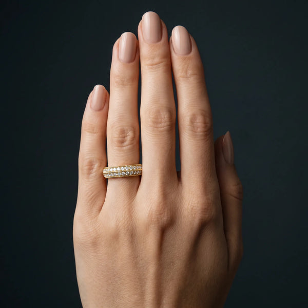 Yellow gold Pavé Round Diamond Milgrain Eternity Band
