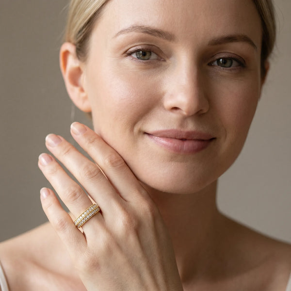Yellow gold Pavé Round Diamond Milgrain Eternity Band