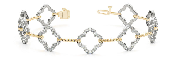 Yellow gold Pavé Round Diamond Open Clover Link Bracelet with Box Clasp