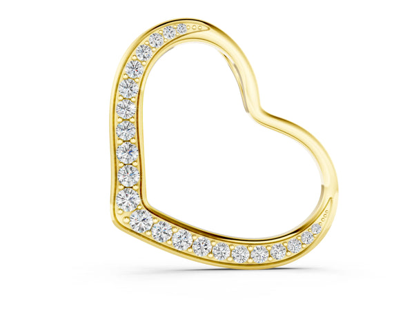 Yellow gold Pavé Round Diamond Open Heart Pendant