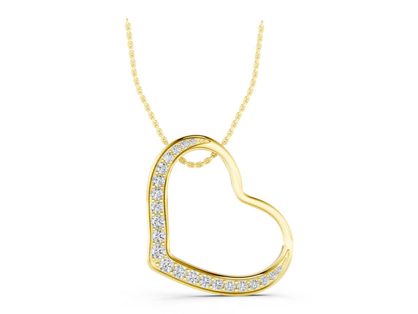 Yellow gold Pavé Round Diamond Open Heart Pendant