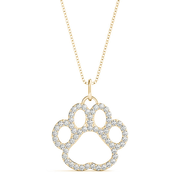 Yellow gold Pavé Round Diamond Paw Pendant