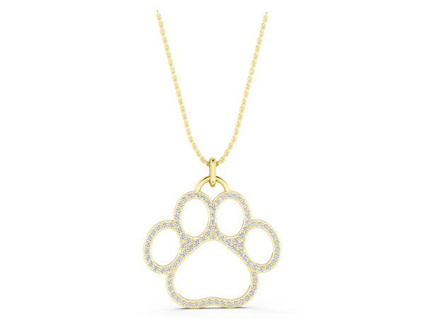 Yellow gold Pavé Round Diamond Paw Pendant