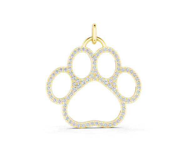Yellow gold Pavé Round Diamond Paw Pendant