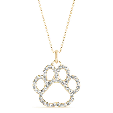 Yellow gold Pavé Round Diamond Paw Pendant