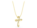 Yellow gold Pavé Round Diamond Prong Cross Pendant_32