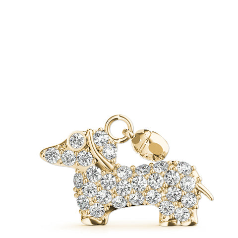 Yellow gold Pavé Round Diamond Prong-Set Dachshund Pendant 1