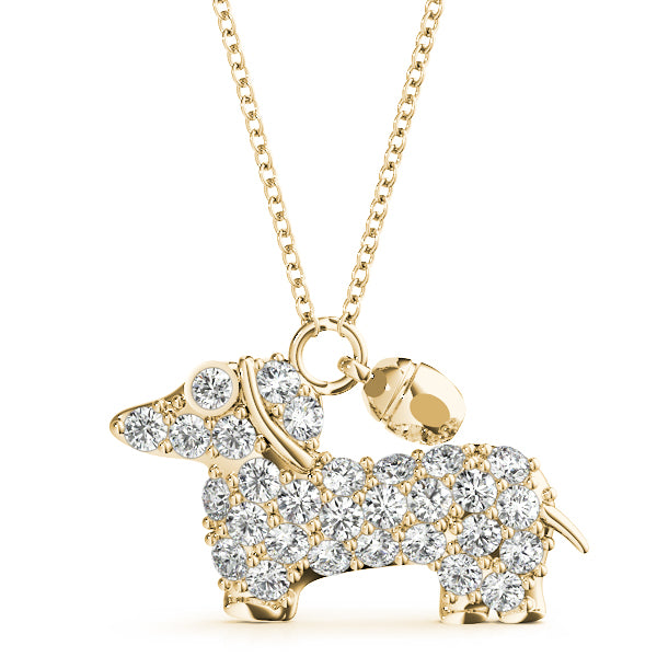 Yellow gold Pavé Round Diamond Prong-Set Dachshund Pendant