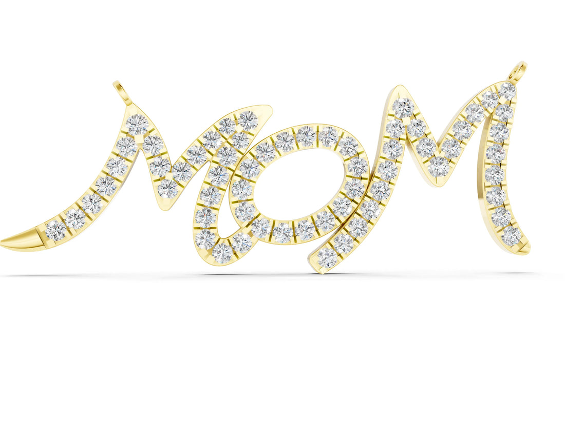 Yellow gold Pavé Round Diamond Script Pendant with Prong Setting_47