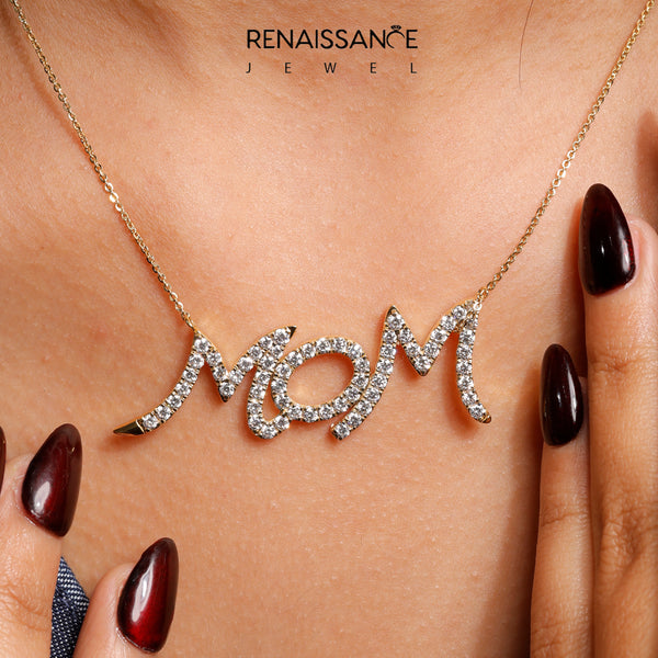 Yellow gold Pavé Round Diamond Script Pendant with Prong Setting