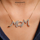 Yellow gold Pavé Round Diamond Script Pendant with Prong Setting_53