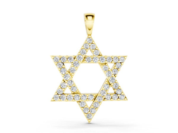 Yellow gold Pavé Round Diamond Star Pendant with Four-Prong Setting