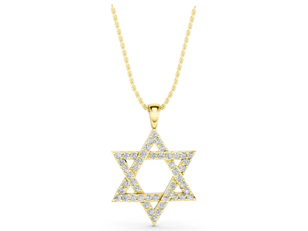 Yellow gold Pavé Round Diamond Star Pendant with Four-Prong Setting