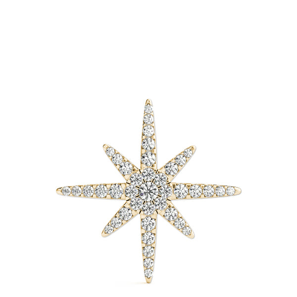 Yellow gold Pavé Round Diamond Starburst Pendant with Four-Prong Setting