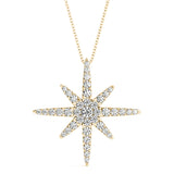 Yellow gold Pavé Round Diamond Starburst Pendant with Four-Prong Setting