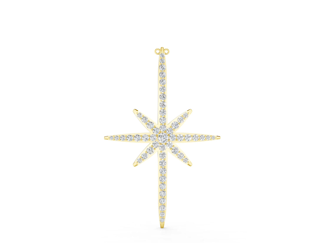 Yellow gold Pavé Round Diamond Starburst Pendant with Prong Setting_31