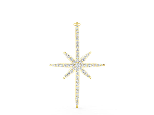Yellow gold Pavé Round Diamond Starburst Pendant with Prong Setting