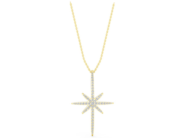 Yellow gold Pavé Round Diamond Starburst Pendant with Prong Setting