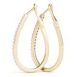 Yellow gold Pavé Round Diamond Teardrop Hoop Earrings with Hidden Hinged Setting 1